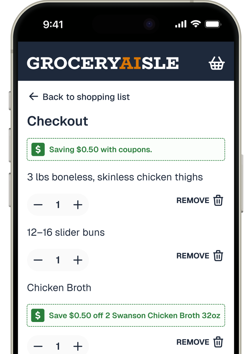 GroceryAisle one-click shopping list