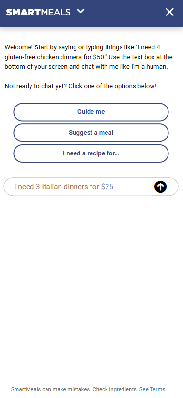 SmartMeals mobile app screenshot